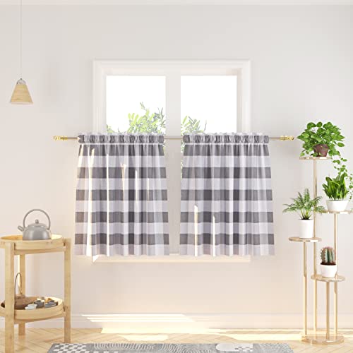 3 Pc Cotton Classic Country Farmhouse Kitchen Window Curtain -Grey & White Buffalo Check Tier & Valance Set, 54" x 18" / 27" x 30" - color: Plaids Grey&white, size: 27"W x 30"L (Pack of 3)