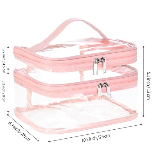 HAOGUAGUA Double Layer Clear Cosmetic Bag Makeup Bag, Waterproof Travel Toiletry Bag, Transparent PVC Pouch Organizer (Pink Large) - color: Pink Large