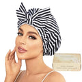 Luvruitaky Shower Cap Luxury Shower Caps for Women Reusable Waterproof Hair Cap for Shower with Adjustable Bowknot Hair Bath Cap (Black Stripe) - color: Black Stripe