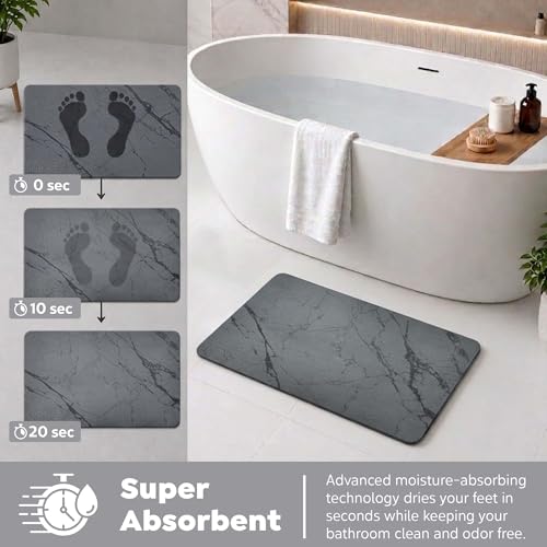 NEXSE Stone Bath Mat Diatomaceous Earth Shower Mat (23.6''×15.3") | Non Slip Water Absorbent Quick Dry Diatomite Bath Mat for Bathroom Floor and Kitchen Counter Easy to Clean | Gray - color: Gray, size: 23.6" x 15.3" (Rectangular)