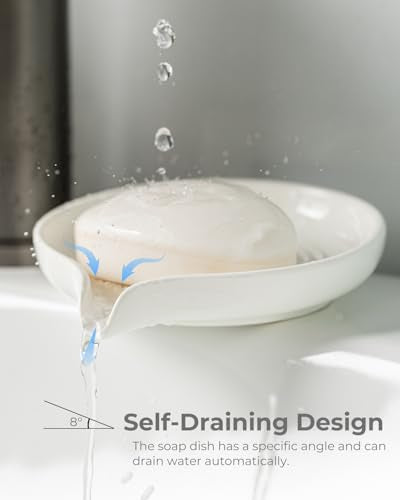 Self Draining Soap Dish, Ceramic Drain Soap Holder Waterfall Design Soap Saver for Shower, Bathroom, Sink, Kitchen and Countertop, Keeps Dry, White - color: White, size: Round