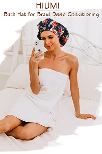 HIUMI Shower Cap for Women, Large Shower Cap for Long Hair Jumbo Adjustable Reusable Shower Caps Waterproof Bath Cap(Navy Blue) - color: navy blue