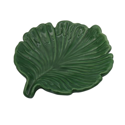 Elegant Bathroom Soap Dish,Ceramic Soap Dish Holder in Palm Leaf Style,Self-Draining Design for Bathroom - color: Green