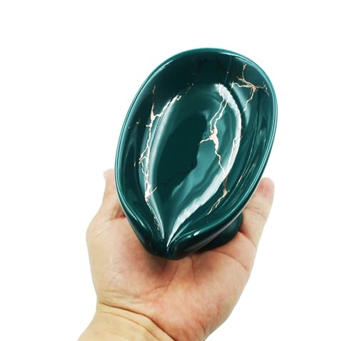 Ceramic Soap Dish, Leaf Shape Self Draining Soap Holder, Sponge Holder, for Shower,Bathroom,Kitchen Sink Organizer (Green) - color: Green