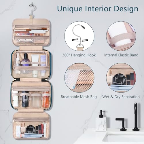 Wedama Toiletry Bag for Women, Hanging Travel Toiletry Bag with Jewelry Organizer Compartment Large Makeup Bag, PVC Waterproof Cosmetic Travel Bag for Travel Business Trips Camping Bathroom, Blue - color: Blue, size: Large, style: With Jewelry Organizer C
