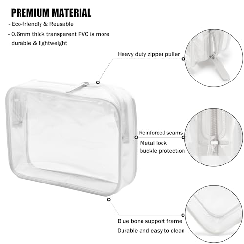 MODENGKONGJIAN TSA Approved Toiletry Bag, 3 Pcs Clear Toiletries Bags Quart Size Travel Makeup Cosmetic Bag for Women Men, Carry on Airport Airline Compliant Bag (Pearl White) - color: Pearl White