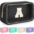 Initial Clear Makeup Bag, Birthday Gift Preppy Chenille Patch Cosmetic Bag, Initial Travel Essentials Beach Toiletry Pouch, Ideal Gift for Teachers & Moms, Women and Girls (Black, A) - color: Black, style: A