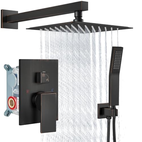 Aolemi Shower Faucet Set Rain Shower System with Handheld Spray Bathroom Shower Combo Rough-in Valve and Shower Trim Kit Included Oil Rubbed Bronze 8 Inch Wall Mount Shower Head - color: Oil Rubbed Bronze, size: 8 Inch Wall Mount Shower Head