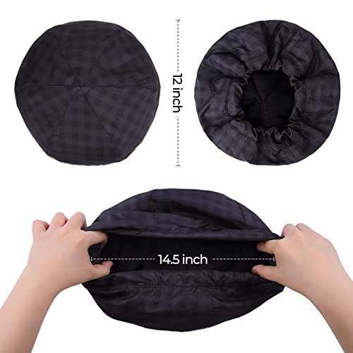 Shower Cap for Men Black Bath Cap, Reversible Large Waterproof Adjustable Shower Caps Terry Lining & Elastic Band Stretch Hem Hair Hat - color: BLACK PLAID
