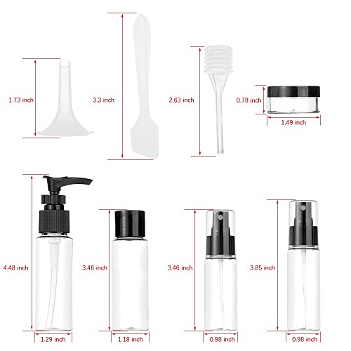 Vitog Travel Bottles Kit, TSA Approved Leak Proof Portable Toiletry Containers Set, Clear flight size PET Cosmetic Containers for Lotion, Shampoo, Cream, Soap, Set of 11 (Black+Plastic) - color: black