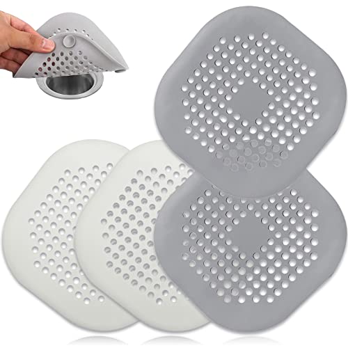 4 Pack Drain Hair Catcher Durable Silicone Hair Stopper Shower Drain Covers with Suction Cup, Shower Drain Hair Catcher Suitable for Bathroom Bathtub and Kitchen - color: Grey/White 4pack
