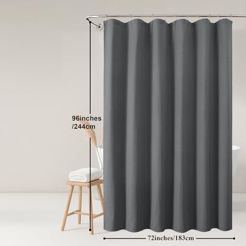 OWENIE Grey Shower Curtain 96 Inch Extra Long, Waffle Weave Textured Fabric Bathroom Curtains, Water Repellent Thick Soft Hotel Spa Luxury Elegant Bath Curtain, Machine Washable, Grey, 72x96 Inch - color: Grey, size: 72"W x 96"L