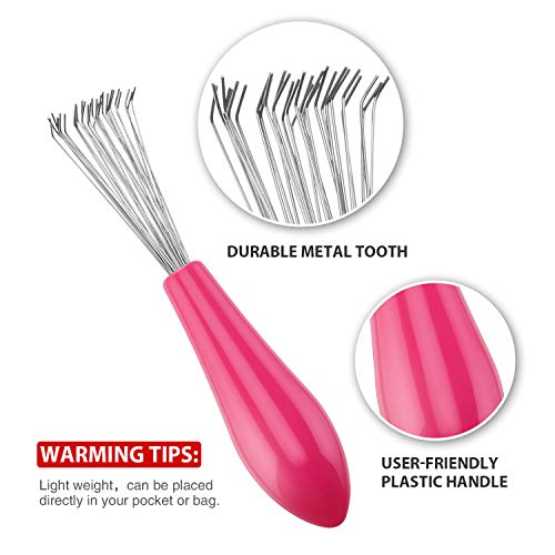Boao 2 Pcs Hair Brush Cleaning Tool Set,2-in-1 Double Headed Hair Brush Comb,Metal Toothed Cleaner Dirt Remover, Portable Hairbrush Cleaner Tool for Removing Dust Home Salon Use(Pink and Black) - color: Pink and Black