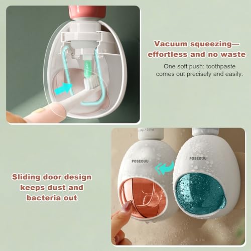 Toothpaste Dispenser Wall Mounted for Bathroom, Rouge Powder | For Kids & Adults; Comes With Custom Cleaning Brush & 2 Heavy-Duty Adhesive Pads, Drill-Free Wall Mount Bathroom Accessory - color: Rouge Powder