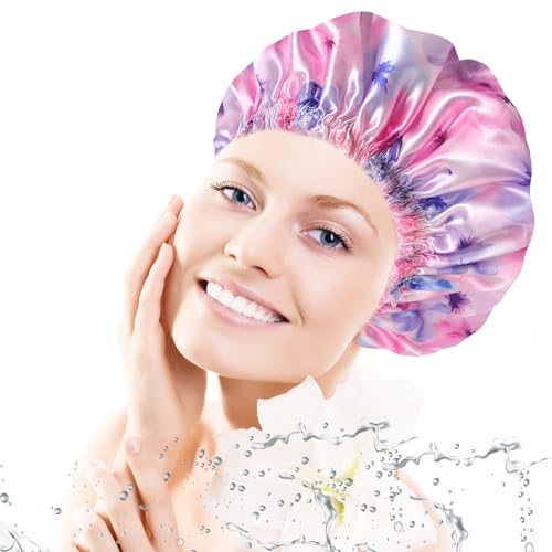 4 PCS Shower Caps for Women, 3D Printing Bath Caps, Double Layers Shower Cap Reusable Waterproof, Bathing Shower Caps, Environmental Protection Hair Bath Hat - Flower C - color: 3D Flower C 4 PCS/Set