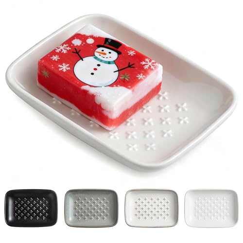 Gomakren Ceramic Soap Dish, 5.5in Shower Soap Holder Bathroom Sink, White | Prevents soggy soap, non-slip bottom, easy to clean, stackable counter decor, multi-use for kitchen sink, sponge & jewelry - color: White, size: Cross