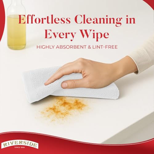 RIVERSIDE Bar Mop Towels Pack of 12, 16x19 Inches, 100% Ring Spun Cotton Terry Cloth Kitchen Towel, Highly Absorbent & Reusable Multipurpose Cleaning Rags for Bathroom, Hotel, Restaurant, White - color: White, size: Bar Mop (PK 12)