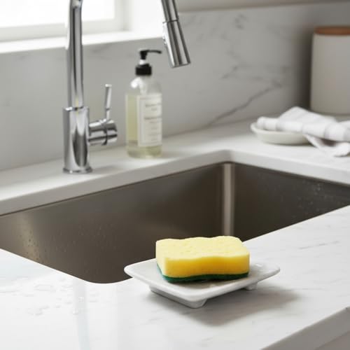 Luxury Handmade Cloudy White Marble Soap Dish Holder with Drain for Bathroom and Shower, Best Bath Products & Sponge Tray for Kitchen & Housewarming Gifts., Cloudy White, 4x5x0.75, (SD2021) - color: White