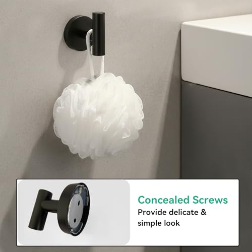 Matte Black Bathroom Hardware Set 6-Piece, SUS304 Stainless Steel Bath Accessories Kit, Includes 24" & 16" Towel Bars, Toilet Paper Holder, Towel Ring, 2 Robe Hooks, Wall Mounted Round Style