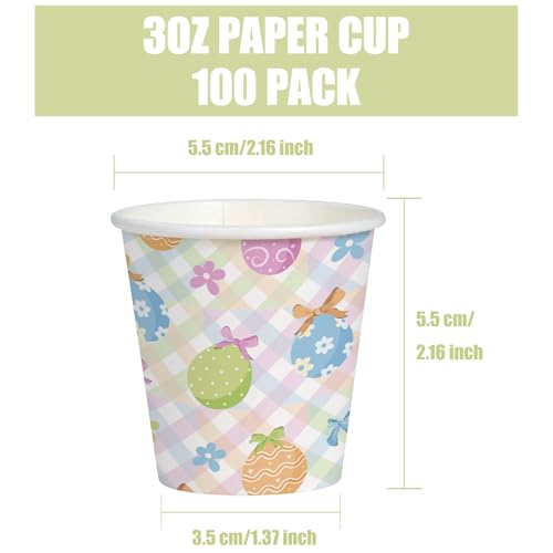 WRAPAHOLIC 3oz Easter Paper Cups - 100 Pack Disposable Bathroom Cups with Colorful Eggs Plaid Design, Small Mouthwash Cup for Toothbrush Rinse, Bathroom, Easter, Baby Shower and Party - color: Easter - Colorful Eggs