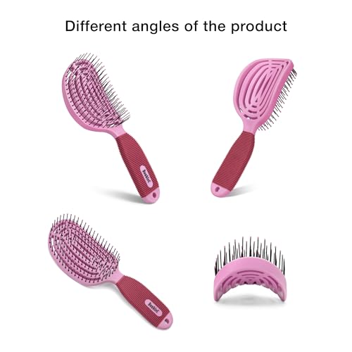 NuWay® DoubleC® Detangling Hair Brush – The Original Home Scalp-Care Brush – Patented Double Curved Scalp Care Hairbrush for Gentle Detangling, Volume Styling & Wet or Dry Hair (Petal Pink) - color: Petal Pink