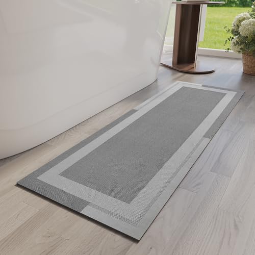YDKGL Non Slip Long Bath Mat Bathroom Runner, Rubber Backing Ultra Thin Bathroom Rugs Fit Under Door Quick Dry Super Absorbent Washable Bath Rug Shower Mat for Bathtub Sink Floor, Grey 17"x47" - color: A- Light Gray, size: 17” x 47“