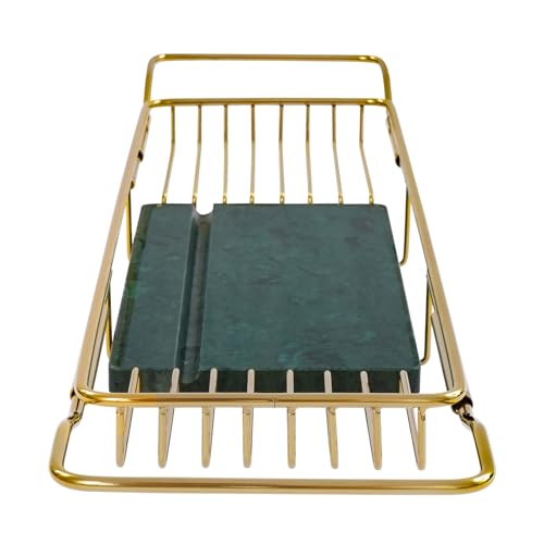Expandable Bathtub Tray,Bathtub Tray Caddy for Luxury Bath Expandable,Expandable Range 68-90cm/26.77-35.43 in (Gold+Green) - color: Gold+green