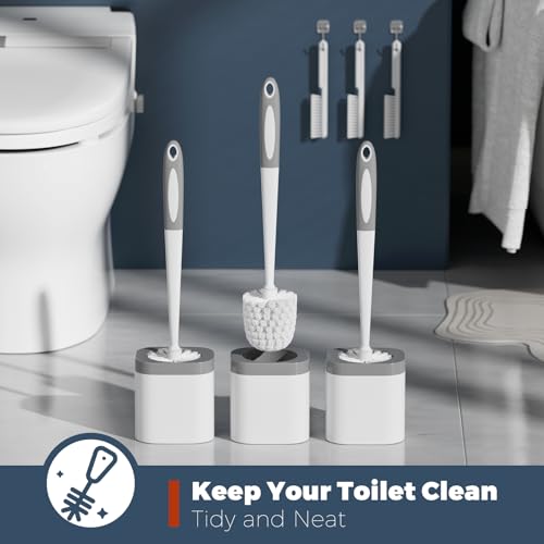 Holaloha Toilet Brush, 3 Pack Toilet Brush and Holder Set Bathroom Accessories, Toilet Bowl Brush and Holder with 3 Crevice Brush for Bathroom, Toilet Scrubber Brush (White) - color: White