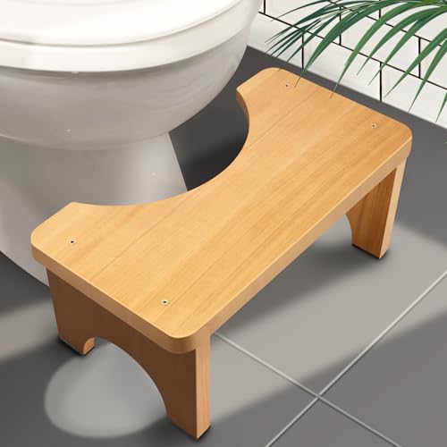 AZEN Toilet Stool Squat Adult, Wood Poop Stool for Bathroom Adults, 7 Inch Height - color: Yellow (1 Pack)