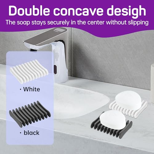 2 Pcs Self Draining Silicone Soap Holder - Waterfall Design Soap Dishes for Bathroom, Keeps Soap Bars Dry & Clean,White - color: White
