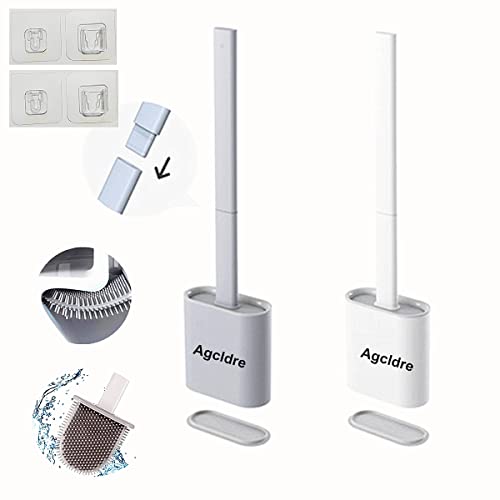 Toilet Brush with Holder Silicone Toilet Brush and Cleaning Brush for Household Bathroom Toliet Brush Set (White,Gray) - color: White,gray