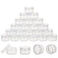 25 Count 5 Gram Sample Containers, Clear Lip Balm Containers with Lids, Small Plastic Sample Jars with 2 Mini Spoons, 25pcs Labels (Clear Lid) - color: Clear, size: 25 Count