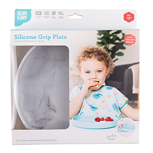 Bumkins Toddler and Baby Suction Plate, Silicone Grip Dish for Babies and Kids, Baby Led Weaning, Children Feeding Supplies, Non Skid Sticky Bottom, Platinum Silicone, Ages 6 Months Up, Marble - color: A3 Marble-GP