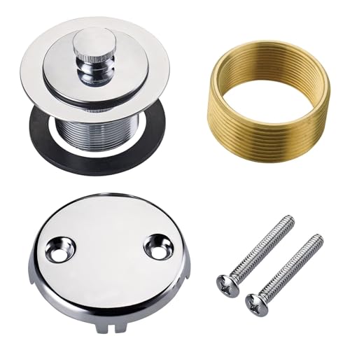 Chrome Polished Bathtub Tub Drain Conversion Kit Assembly, Wellup Lift and Turn Twist Tub Drain Trim Kit with Two-Hole Overflow Faceplate, Chrome Plated - color: Chrome, style: 2 Holes
