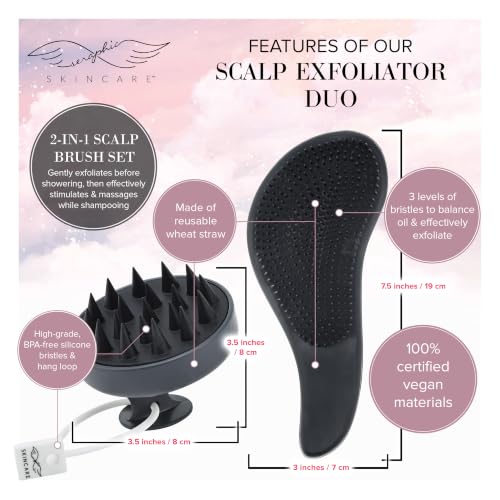 Seraphic Skincare Scalp Exfoliator Duo Set – Dry Scalp Hair Brush & Wet Scalp Massager – BPA-Free Silicone & Wheat Straw Hair Brush Set – Deep Cleansing & Dandruff Removal for All Hair Types - style: Scalp Massager + Brush