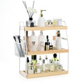 Uneviesyka Bathroom Counter Organizer, 3-Tier Standing Storage Shelf with Basket, Wood Tray for Skincare Vanity Organizer(White) - style: 3 Tier White