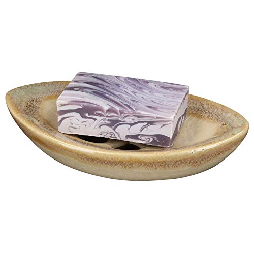 Ceramic Soap Dish with Self Draining Tray for Bar Soap, Bathroom, Kitchen (Ivory No.3) - color: Ivory No.3