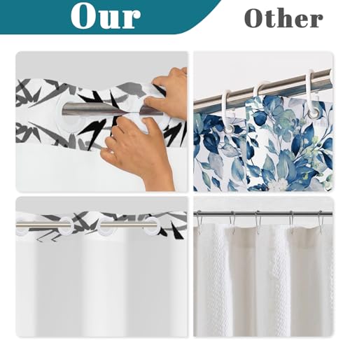 No Hook Shower Curtain and Snap in Liner Set, Black and White Ink Wash Bamboo Print Shower Curtains for Zen Minimalist Japandi Spa Bathroom, Waterproof Bath Curtain with Mesh Top, 71x74 Inch - color: Bamboo