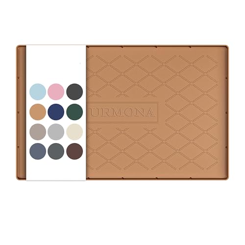 URMONA 22" x 14" Waterproof Silicone Mat in Multiple Sizes & Colors, Under Sink Mat for Kitchen & Bathroom, Pet Food Pad for Dogs & Cats, Kitchen Cabinet Liner, Multi-Purpose for Storage(Khaki) - color: Khaki, size: 14"W x 22"L