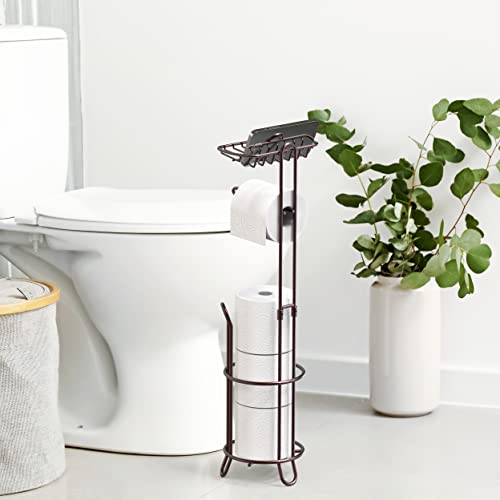 Simple Houseware Bathroom Toilet Tissue Roll Holder Stand with Cell Phone Shelf, Bronze - color: Bronze, size: Wired Shelf - 23.5''H