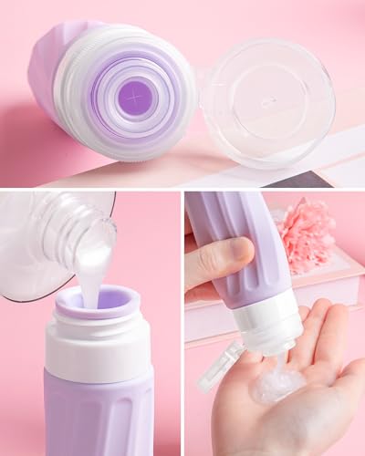 Mrsdry Travel Size Toiletries 8 Pack, TSA Approved 3oz/1oz Silicone Refillable Containers with Clear Travel Bag - color: Lavender, size: 3oz bottle 1oz jar