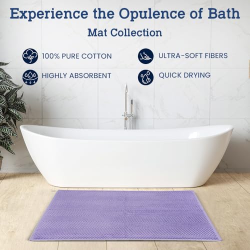 Casa Lino 100% Cotton Bath Mat Set of 2 (NOT A Rug) - 34" x 22" Bathroom Floor Towels - Machine Washable, Soft, Highly Absorbent & Quick Dry Bath Floor Towel (Lavender) - color: Purple