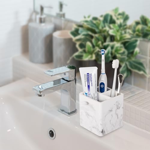 Diatomite Toothbrush Holders Tooth Brush Organizer, 2 Pack, Marble White | Water-Absorbent Material, 3 Slots for Electric Toothbrush and Toothpaste, for Bathroom Countertop, Shower, Vanity - color: Marble White(2 Pack)