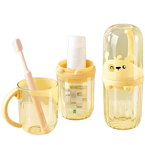 Toothbrush Travel Case for Kids with Detachable Handle, Portable Cute Toothbrush Holders, Multifuction Toothbrushes Toothpaste Storage Box for Camping Travel or Daily Use (Yellow) - color: Yellow