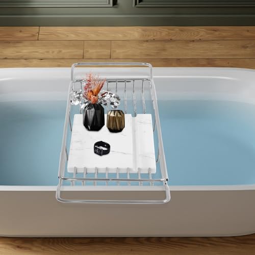 Expandable Bath Tub Tray Caddy Holder for Tablet, Towel, Bath Products, Fit Bathtub or Kitchen Sink, Luxury Bathtub Tray Rack Spa Shower Accessories Relaxing Spa Gifts for Women