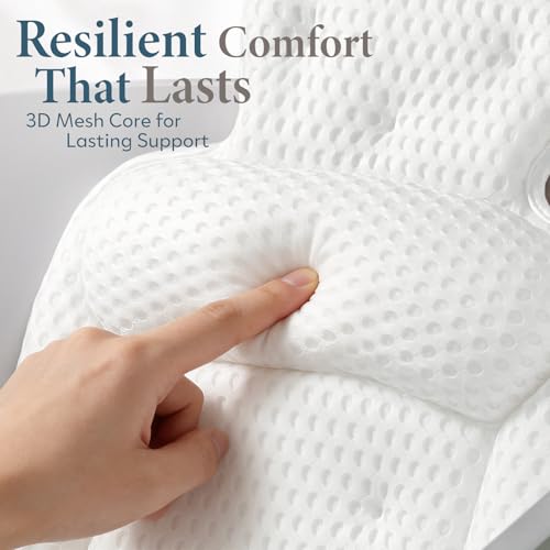 Bath Pillows for Tub, Comfortable Bathtub Cushion for Head and Neck with Soft 3D Mesh Fabric and 54 Non-Slip Suction Cups, Relaxing Tub and Shower Accessories Spa Gift White Extra Thick - color: White, size: Extra Thick