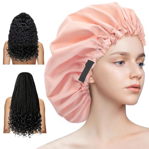 Aquior Shower Cap,Extra Adjustable Shower Caps for Women Double-Layer Waterproof Reusable Hair Cap, Large Hair Cap for All Hair,for Girls Spa Bath,Soft Large for Women Long Hair(Champagne) - color: champagne