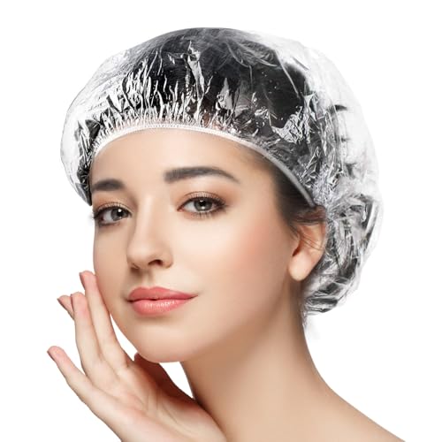 MORGLES 100 Pcs Disposable Shower Caps for Women, 18.1" Waterproof Plastic Shower Caps for Bathing, Hair Treatment, Conditioning in Home Hotel Travel - size: 100 pcs/18.1 Inch