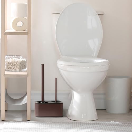 Blue Donuts Toilet Brush and Plunger Set with Holder, Sleek Minimalist Modern Oil Rubbed Bronze Bathroom Accessories Toilet Plunger and Toilet Bowl Brush Combo - color: Bronze