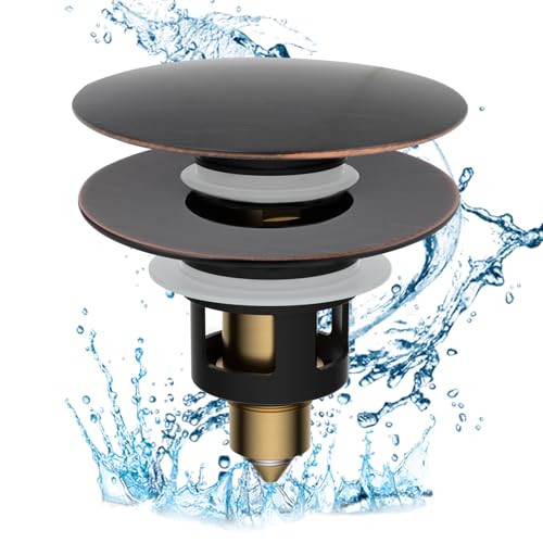 Hibbent All Metal 2 in 1 Bathroom Sink Stopper, Universal Pop Up Drain Strainer, Brass Bullet Core Push Type Stopper for 1.1''~2.3'' Basin, Big Push Button, Anti Clogging Filter, Oil-Rubbed Bronze - color: Oil-rubbed Bronze